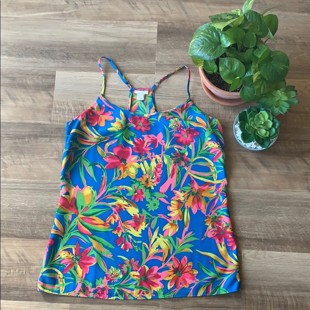 JCREW Floral Relaxed Racerback Tank Top Size 2 SM